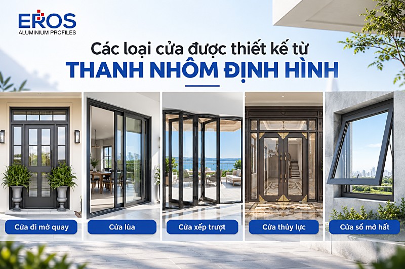 Các loại cửa được thiết kế từ thanh nhôm định hình