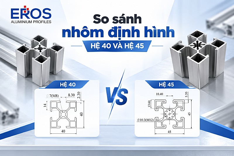 So sánh nhôm định hình hệ 40 và hệ 45