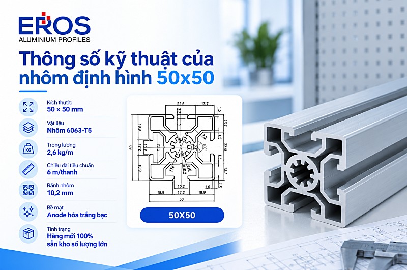 Nhôm định hình 50x50 - Đặc điểm và ứng dụng