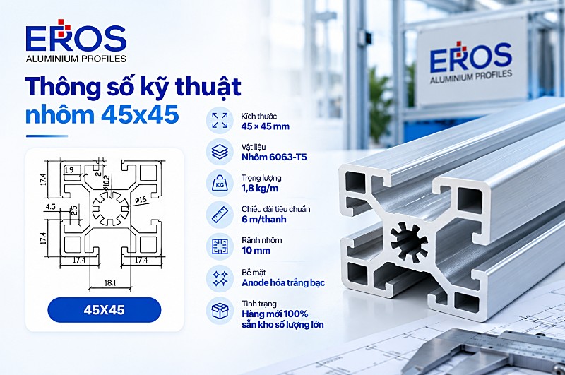 Nhôm định hình 45x45 - Giải pháp làm khung máy chắc chắn